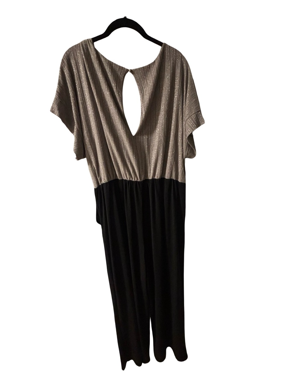 Maurices Elegant Old Money Metallic Taupe Top Black Jumpsuit 1X